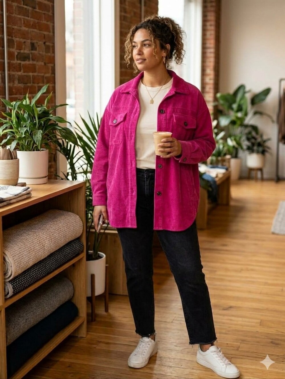 NWOT Sz S Zenana Oversize Hot Pink Corduroy Button-Front Jacket Shacket